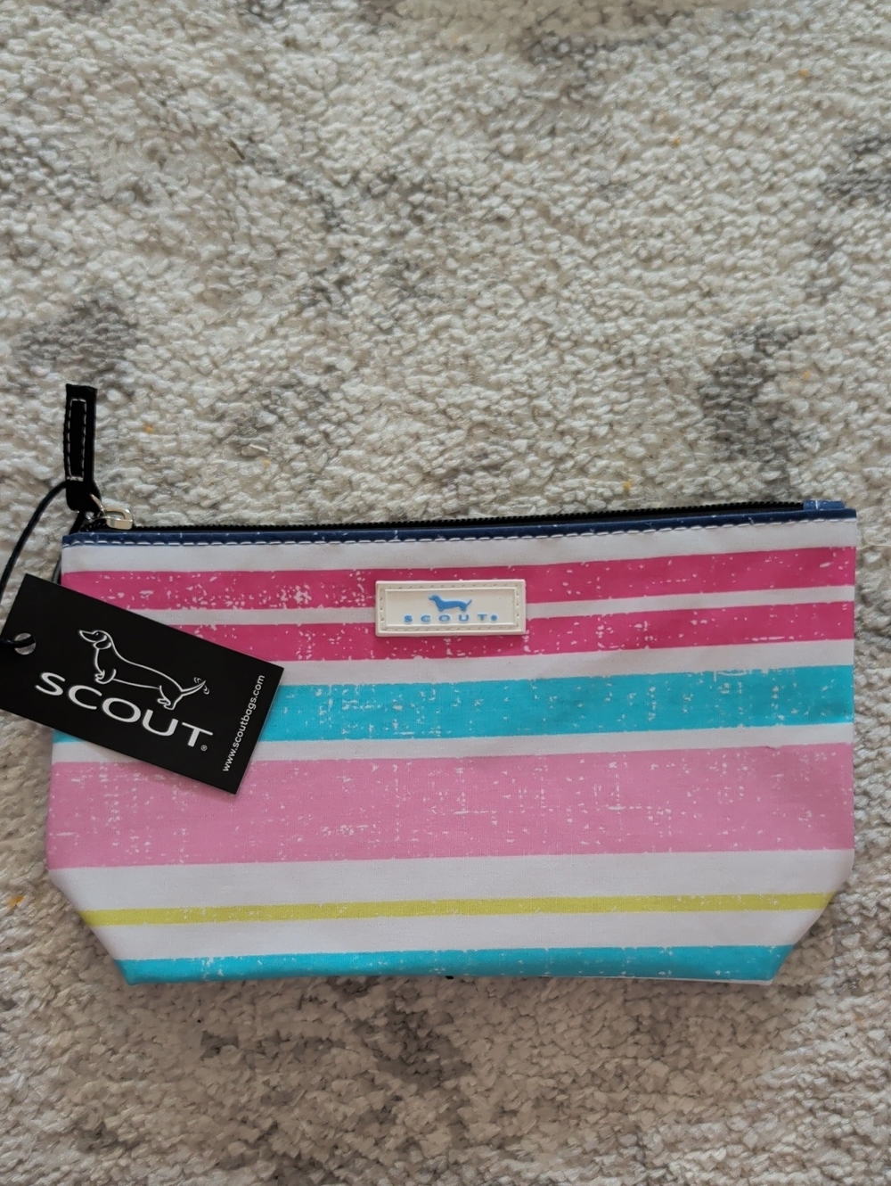 Scout Striped Cosmetic Pouch in Pink, Aqua, Yellow, White